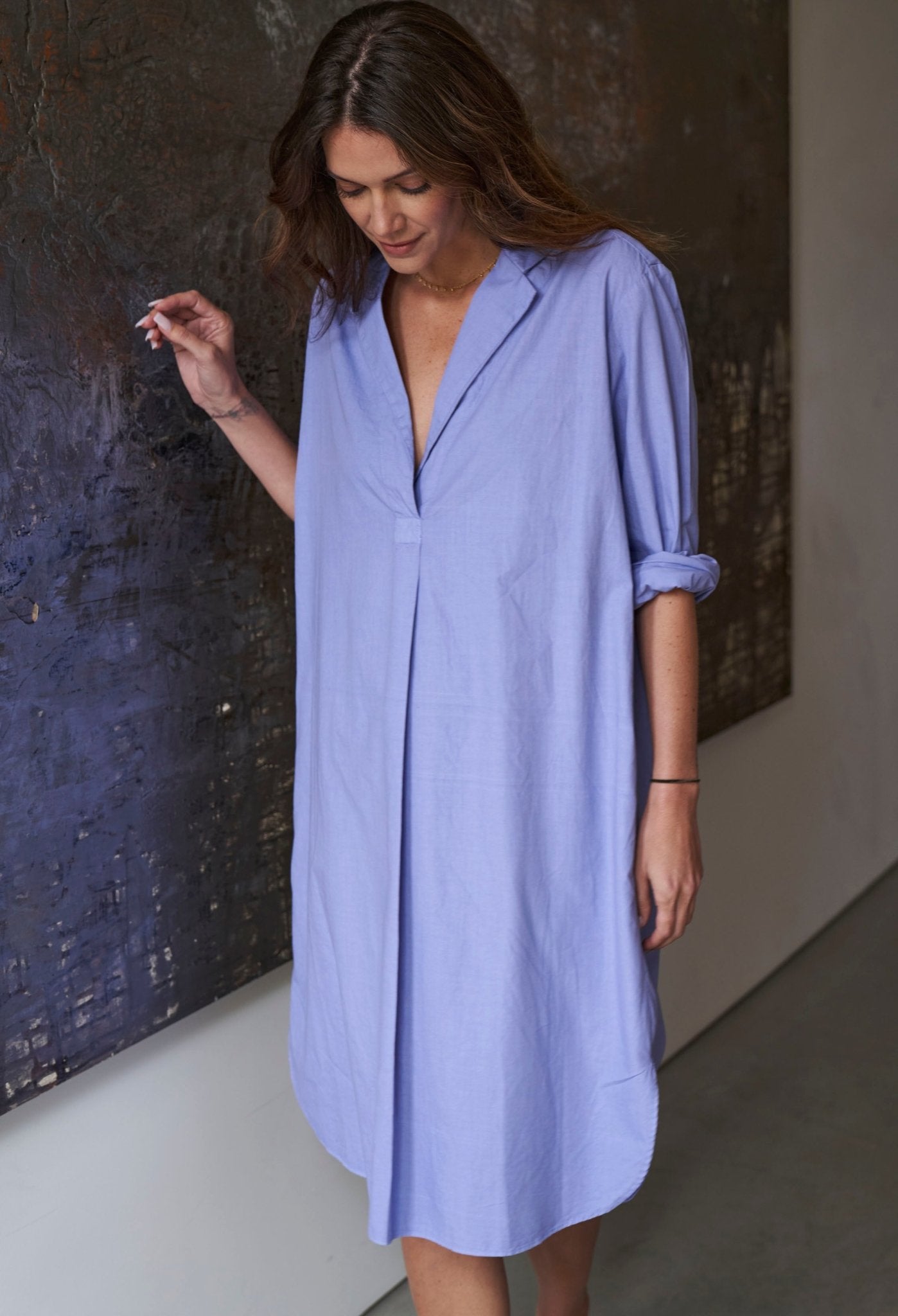 UPCYCLED - Blue Cotton Shirt Dress - ocean+main