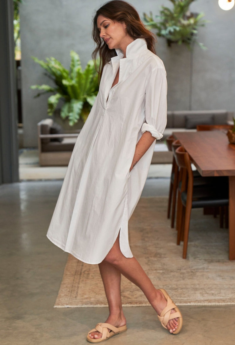 UPCYCLED - White Cotton Short Shirt Dress - ocean+main