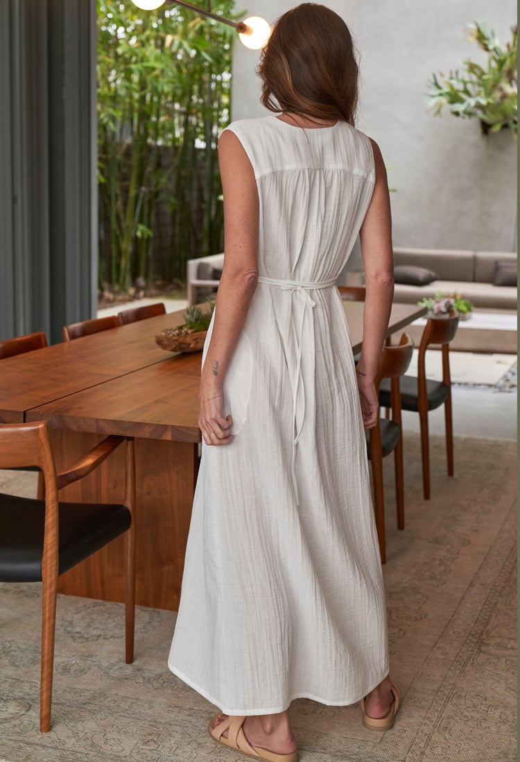 White Athena Long Cotton Gauze Dress - ocean+main